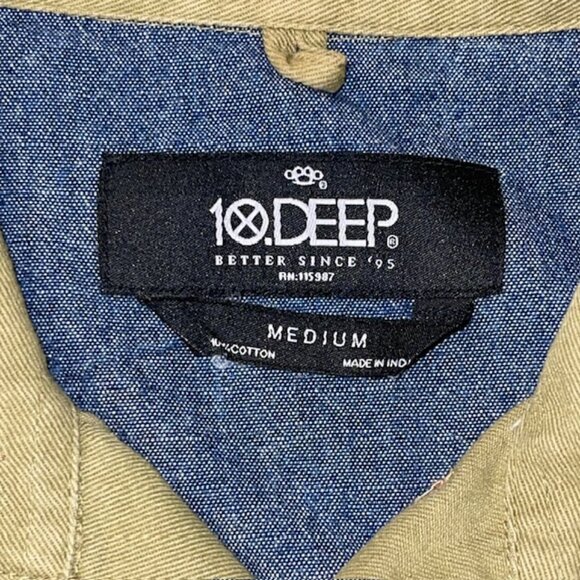 10 Deep Shirt Mens Medium M Olive Shooting Hunting Button Up Tactical Army Patch - Picture 3 of 11